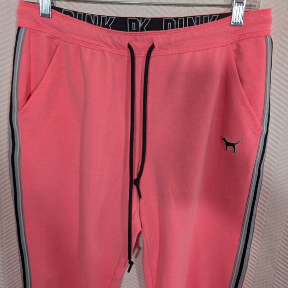 PINK Victoria Secret Neon Joggers Black Stripe & Logo Waistband Size Medium Y2K - Picture 2 of 8